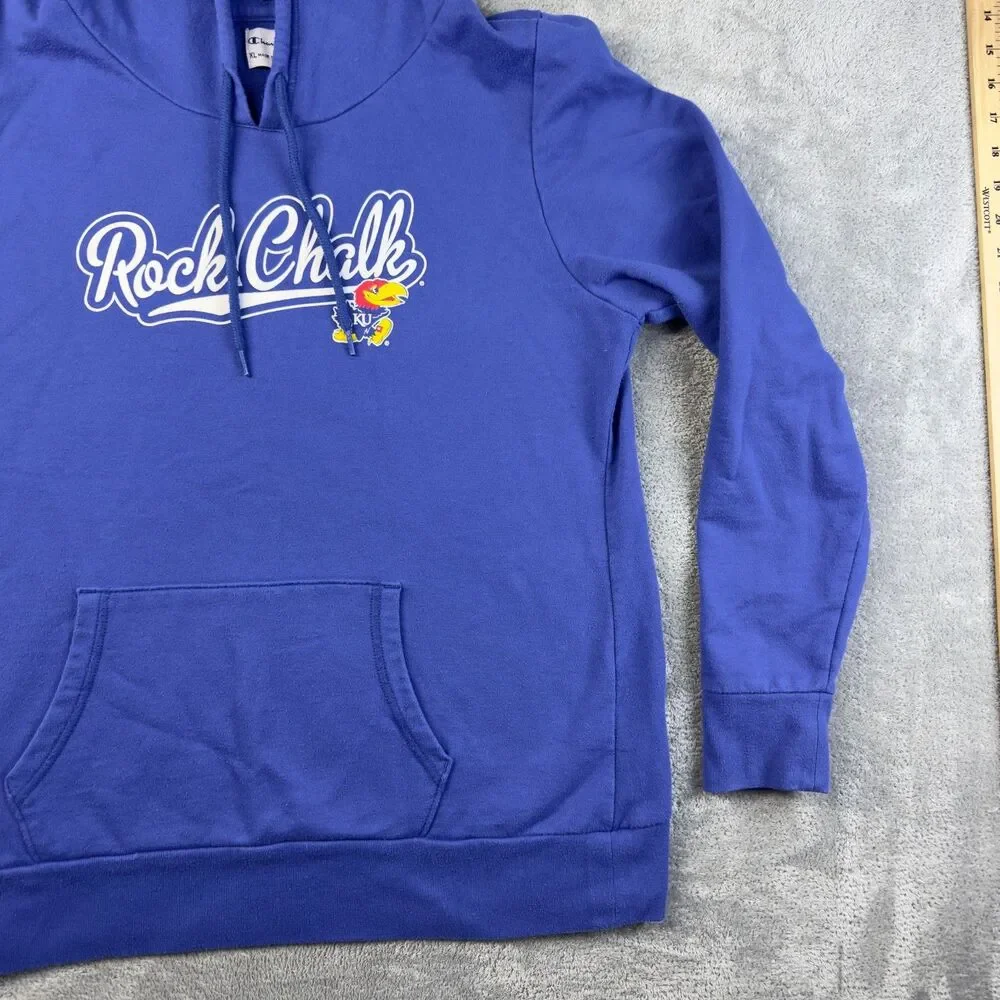 Champion KU Kansas Jayhawks Hoodie Womens Extra Large Blue Pullover Rock Chalk - Picture 8 of 10